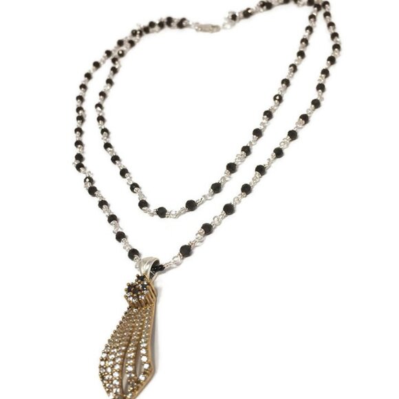 Two Strands Wire wrapped Black Onyx With Pendant - Picture 1 of 3